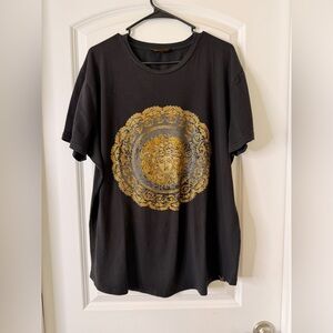 Uomini Studio Black Rhinestone Graphic T Shirt Cotton Stretch Size XL